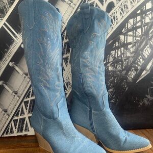Blue Western Denim Boots
